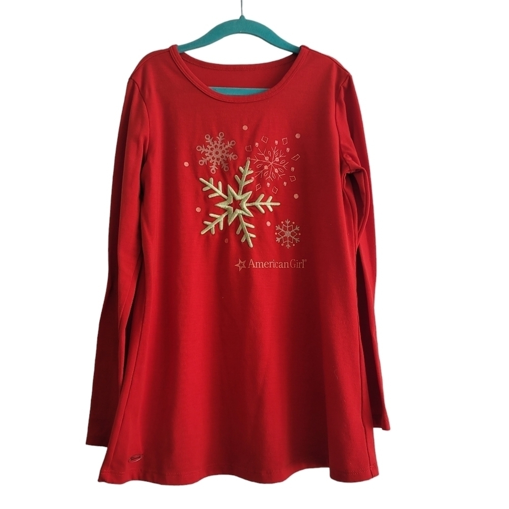 American Girl Youth Size 7 Red Star Pajama Shirt Long Sleeve Girls Kids